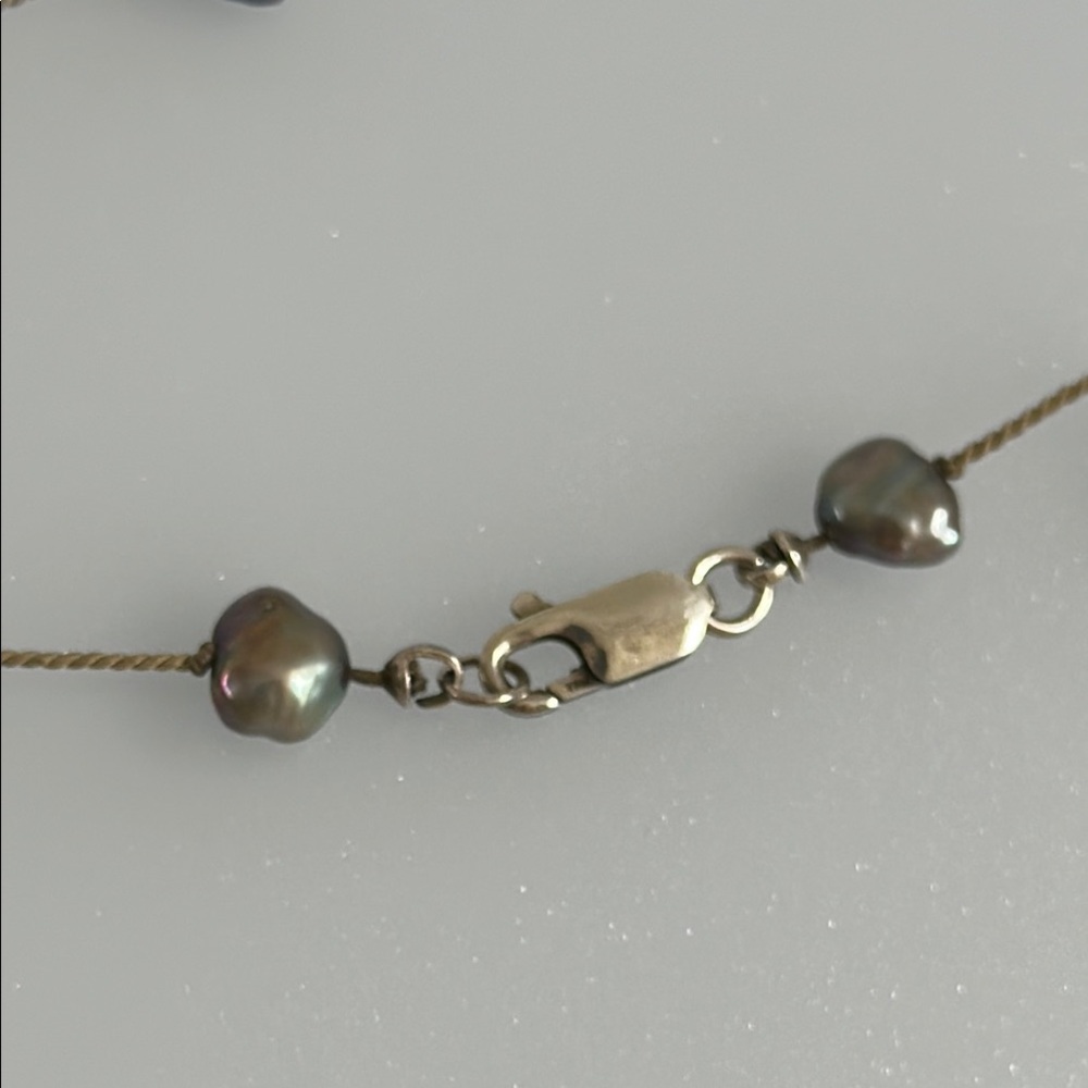 Elegant 925 sterling silver Black Pearl Necklace - Picture 4 of 5
